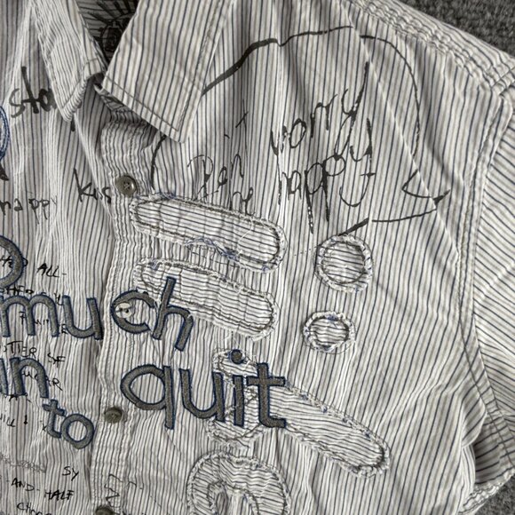 Desigual Graphic Print Button Up Shirt Men Cotton Large Passaparola Happy Text - Picture 3 of 16